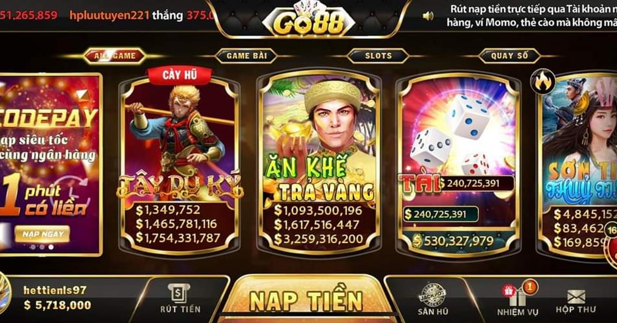 GO88 cung cấp nhiều thể loại game từ bài truyền thống đến slot hiện đại và cá cược thể thao.